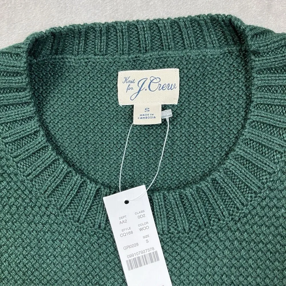 J Crew Sweater Mens S Green Crewneck Premium Basket-stitch Cotton Smart Casual